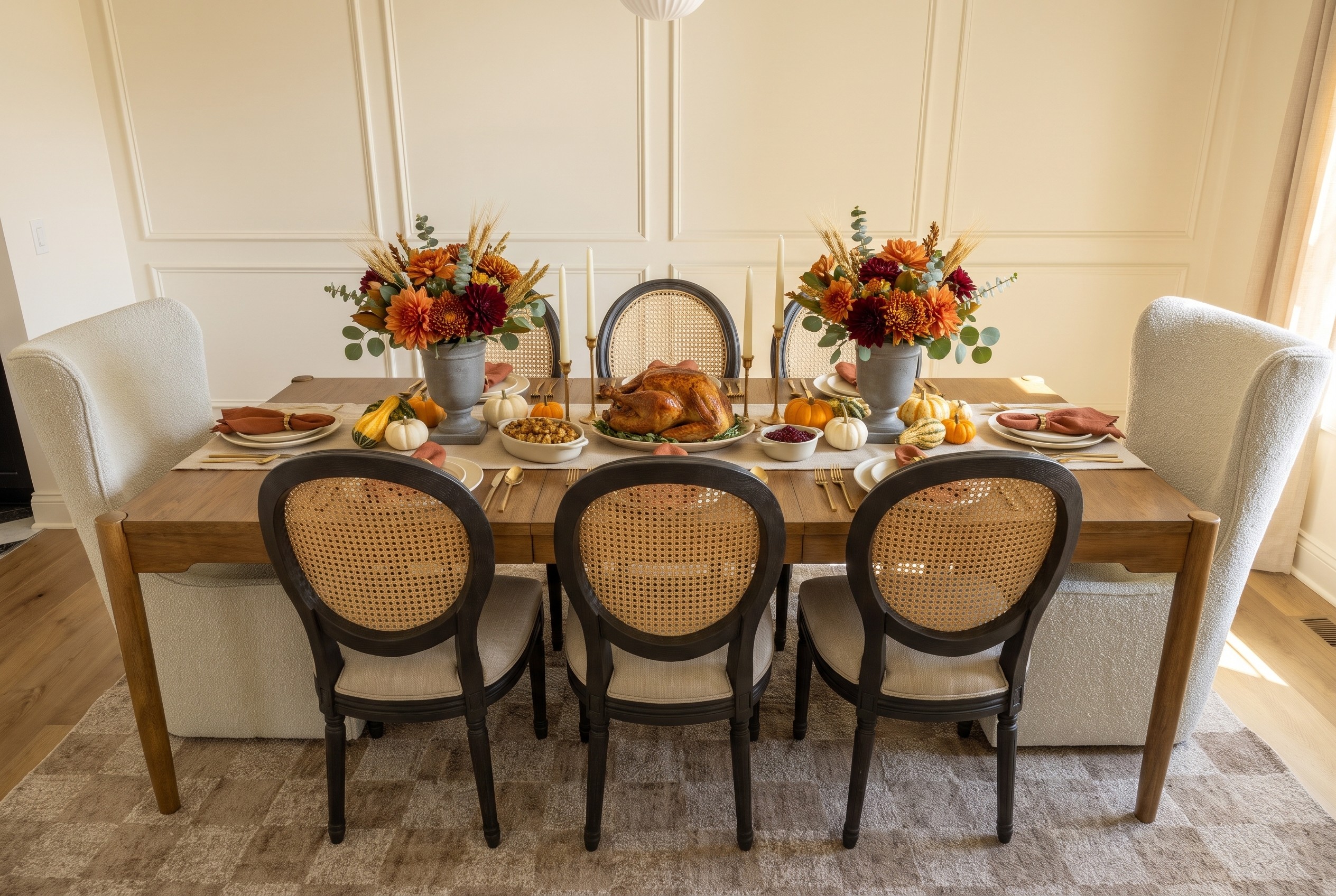Intimate thanksgiving table set for a feast
